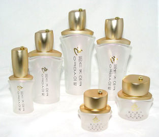 OEM White Frosted Cosmetic Packaging Glass Bottles And Jars With Cap And Pump